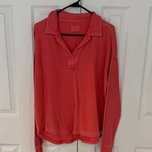 Thread & Supply Coral Polo Collar Sweatshirt